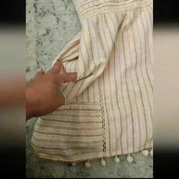 American Eagle Womens Peach Striped Pom Pom Boho Effortless Chic Trendy Romper M - Picture 6 of 12